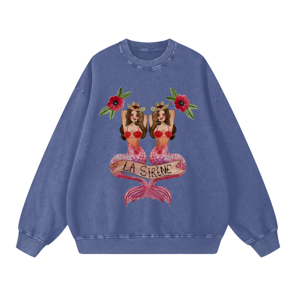 Mermaid La Sirene Crew Neck Sweater - Jeans Blue Snow Wash