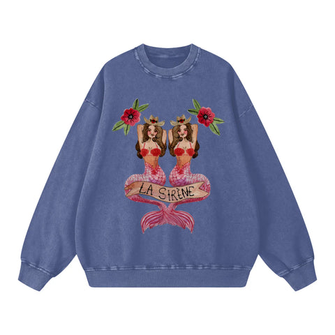 Mermaid La Sirene Crew Neck Sweater - Jeans Blue Snow Wash