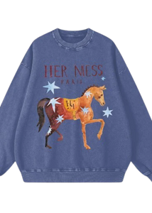 Her Mess Crew Neck Sweater - Acid Blue Wash