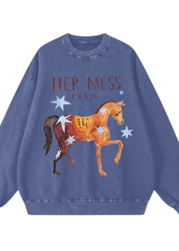 Her Mess Crew Neck Sweater - Acid Blue Wash