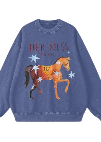 Her Mess Crew Neck Sweater - Acid Blue Wash