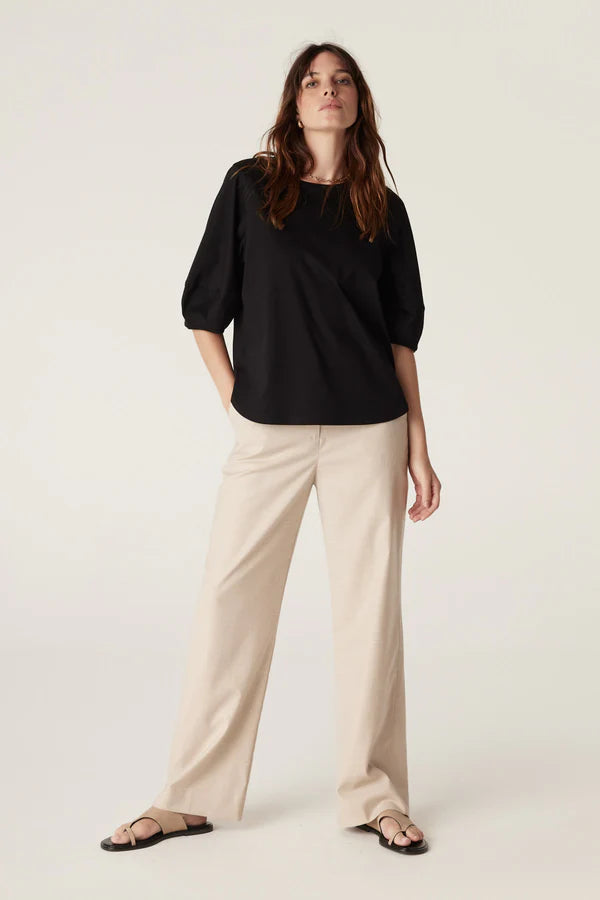 Pima Lantern Sleeve Top - Black