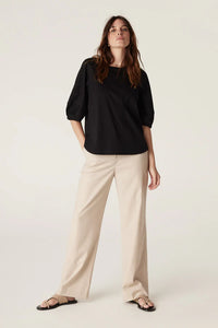 Pima Lantern Sleeve Top - Black