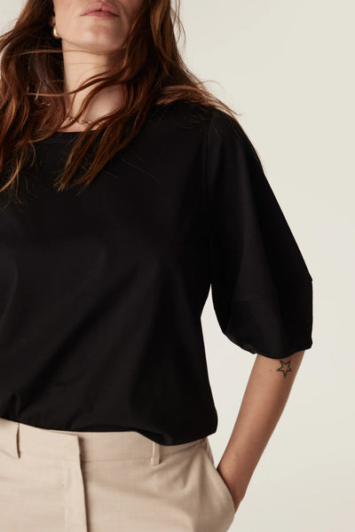 Pima Lantern Sleeve Top - Black