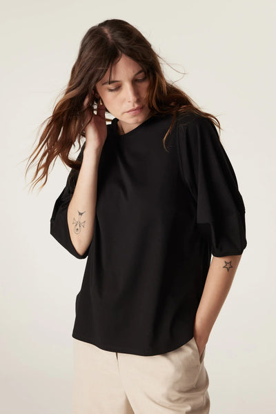 Pima Lantern Sleeve Top - Black