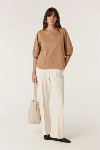 Pima Lantern Sleeve Top - Camel