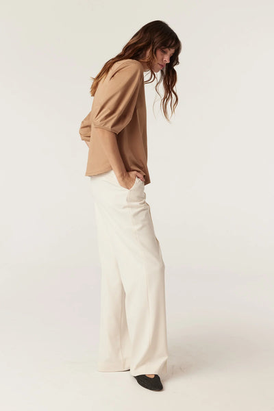 Pima Lantern Sleeve Top - Camel