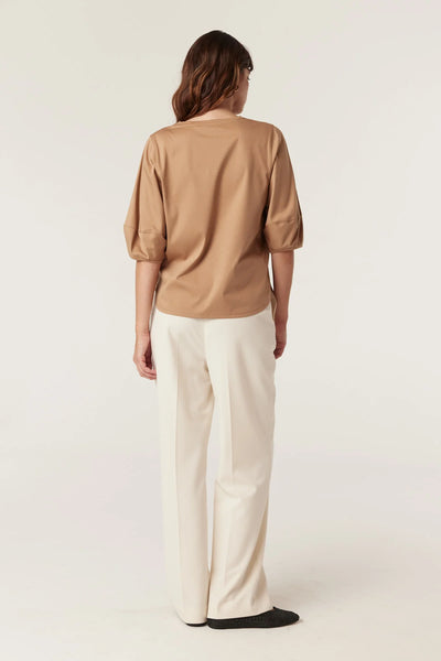 Pima Lantern Sleeve Top - Camel