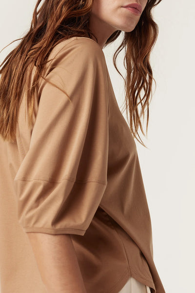 Pima Lantern Sleeve Top - Camel