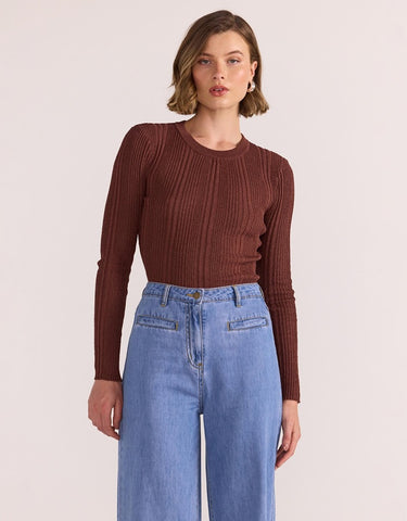 Luna Ribbed Knit Top - Nutmeg