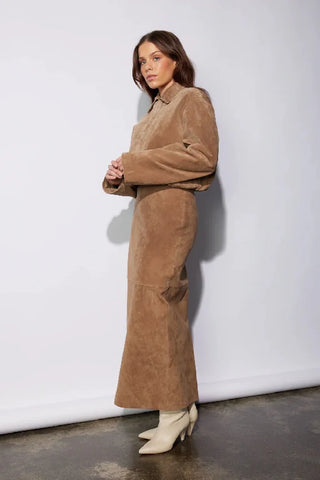 Ana Suede Maxi Skirt - Toffee