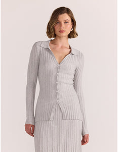 Marlow Ribbed Polo Top - Grey/Marle
