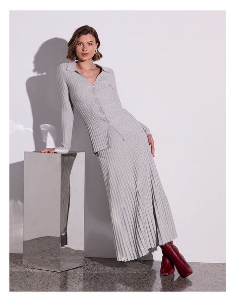 Marlow Ribbed Polo Top - Grey/Marle