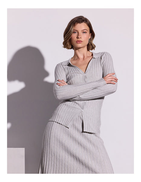 Marlow Ribbed Polo Top - Grey/Marle