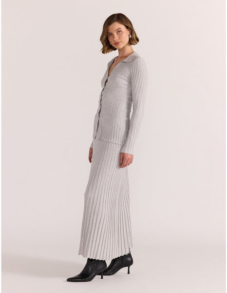 Marlow Ribbed Polo Top - Grey/Marle