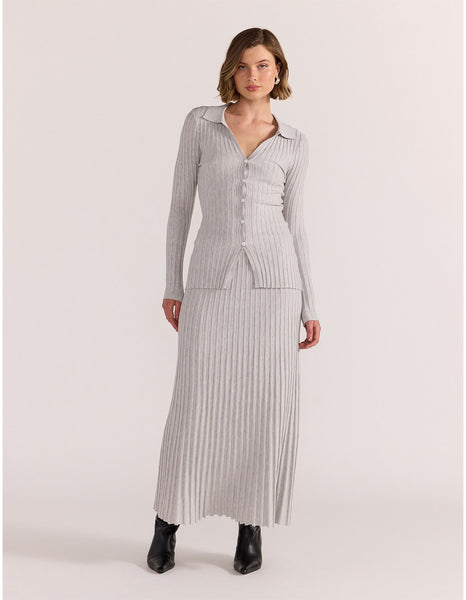 Marlow Ribbed Polo Top - Grey/Marle