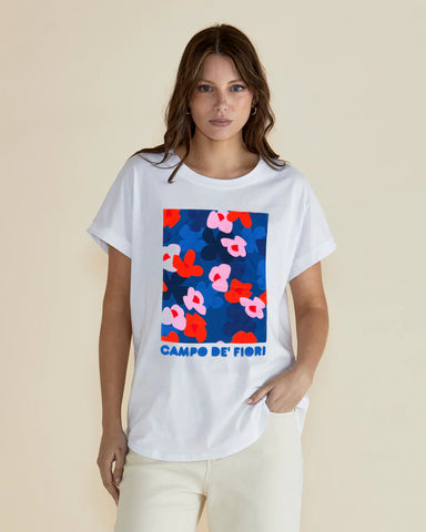 Hailey Short Sleeve Tee - Campo Dé Fiori Print White