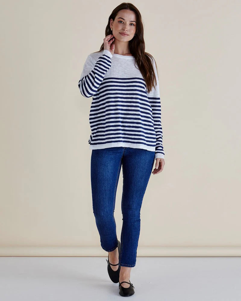 Natasha Knit Top - White/Navy Stripe