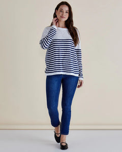 Natasha Knit Top - White/Navy Stripe