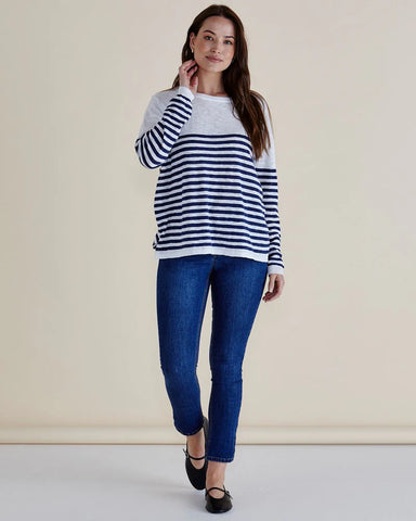 Natasha Knit Top - White/Navy Stripe
