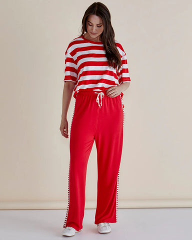 Evelyn Wide Leg Jogger - Red