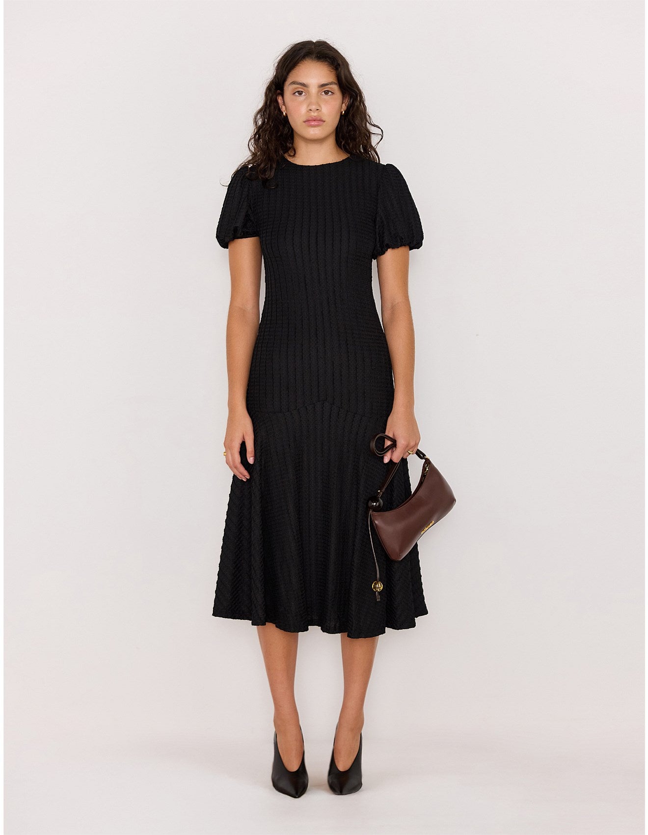 Anais Drop Waist Midi Dress - Black