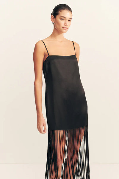 Moraya Square Neck Fringe Maxi Dress - Black