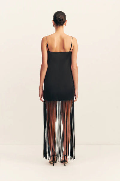 Moraya Square Neck Fringe Maxi Dress - Black