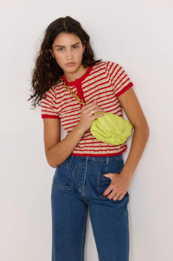 Chloe Stripe Knit Tee - Red/Beige