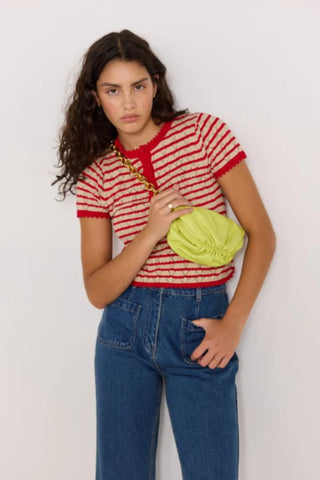 Chloe Stripe Knit Tee - Red/Beige