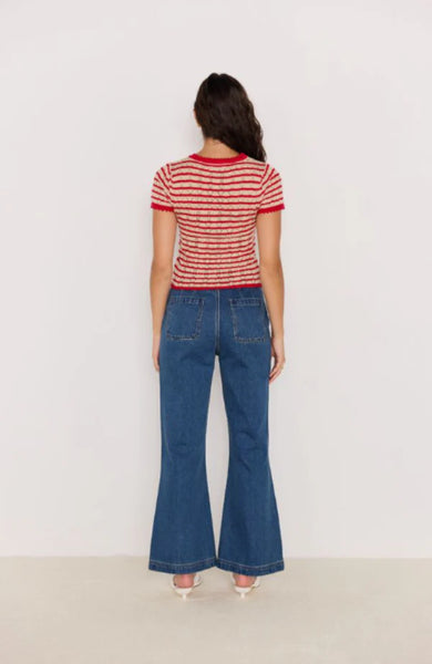 Chloe Stripe Knit Tee - Red/Beige