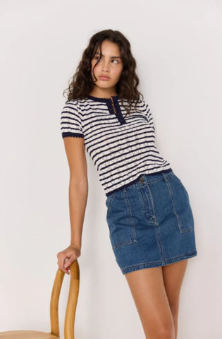Chloe Stripe Knit Tee - Navy/White