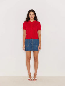 Lila Pointelle Knit Tee - Red