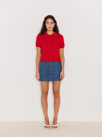 Lila Pointelle Knit Tee - Red