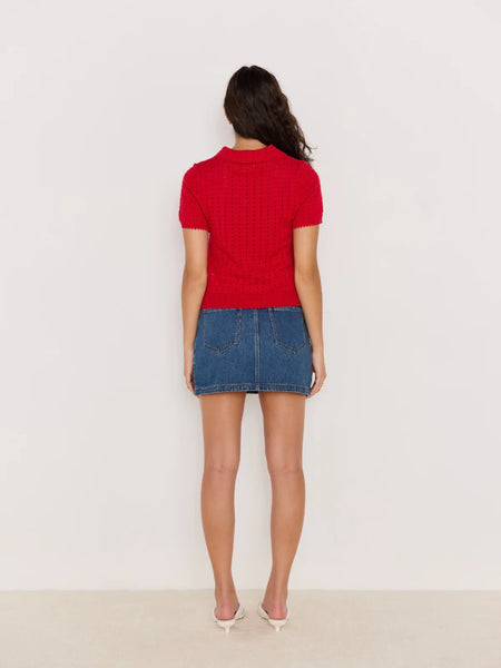 Lila Pointelle Knit Tee - Red