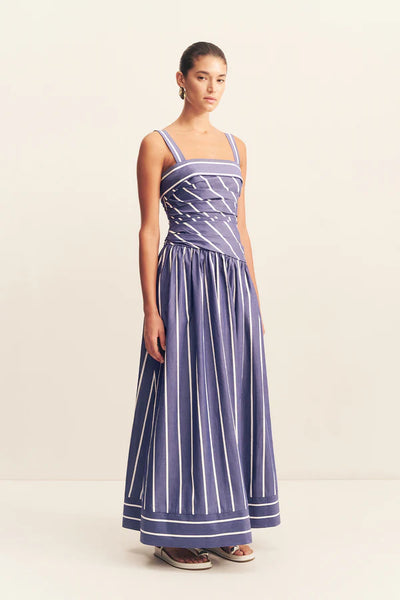 Cambridge Square Neck Maxi Dress - Chambray Blanc