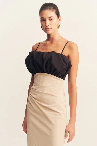 Campbell Bubble Bodice Midi Dress - Oat Milk