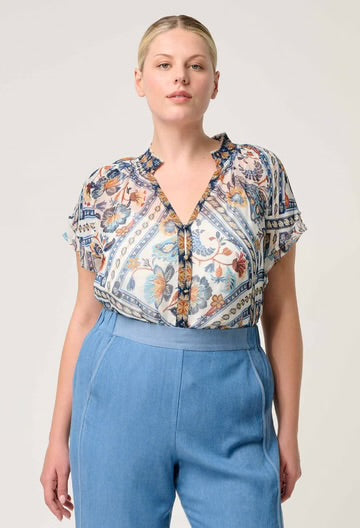 Calandra Viscose Yoryu Flutter Sleeve Top - Petinos Floros