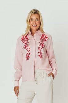 Chloe Shirt - Pink With Red Embroidery