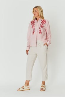 Chloe Shirt - Pink With Red Embroidery