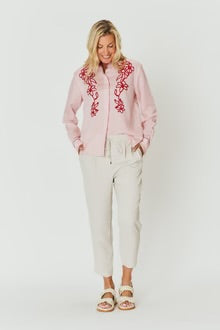Chloe Shirt - Pink With Red Embroidery