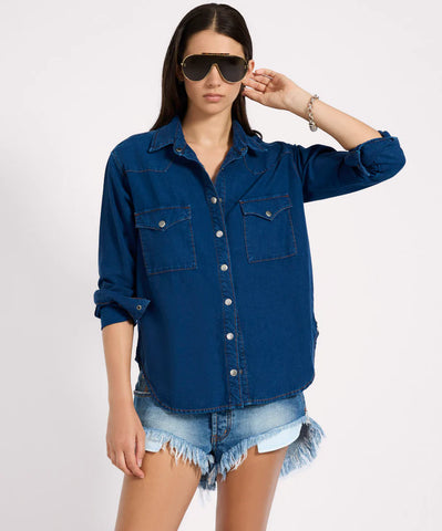 Western Denim Shirt - Deep Blue