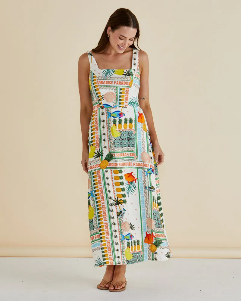 Tegan Midi Dress - Paradise Print - Pink