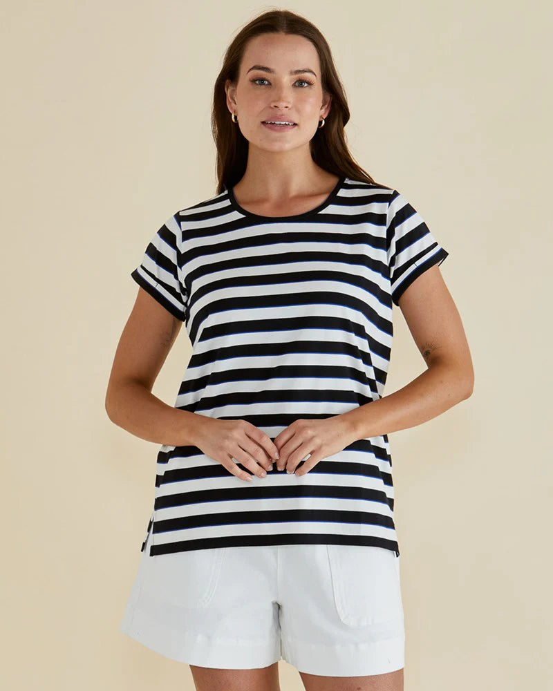 Caia Crew Tee - Blue/Black Stripe