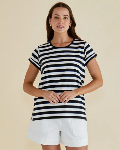 Caia Crew Tee - Blue/Black Stripe
