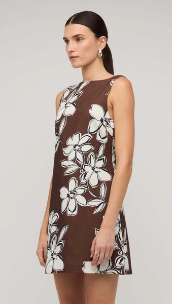 Elara Mini Dress - Brown Floral