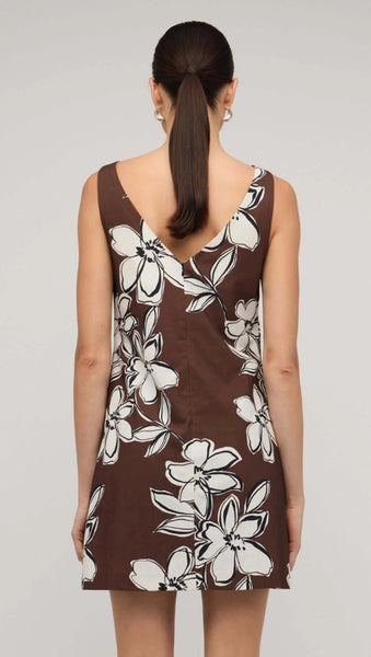 Elara Mini Dress - Brown Floral