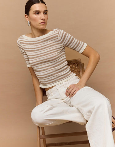 Echo Stripe Knit Tee - Beige Stripe