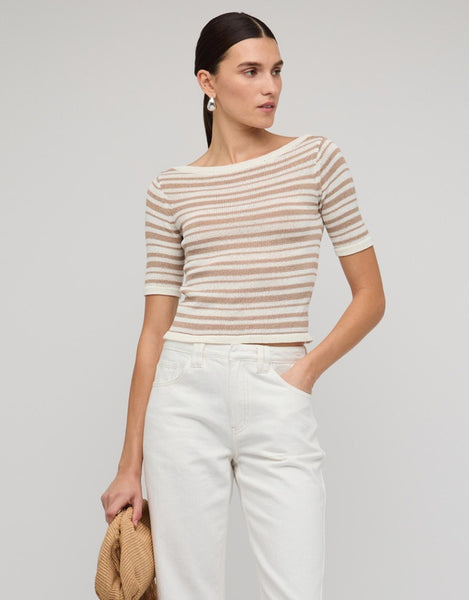 Echo Stripe Knit Tee - Beige Stripe
