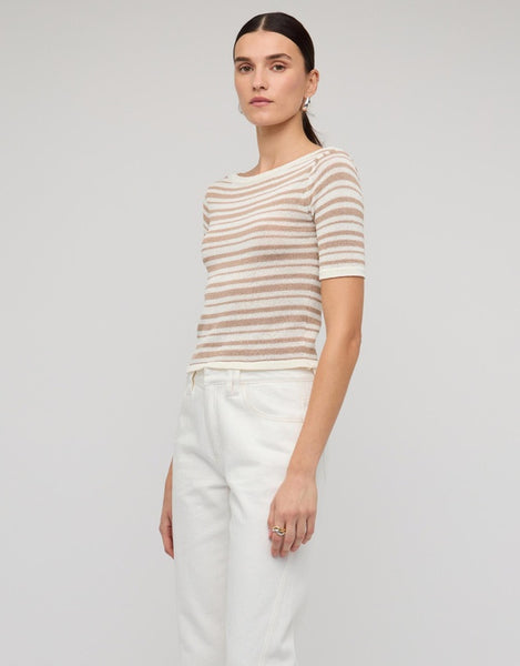 Echo Stripe Knit Tee - Beige Stripe